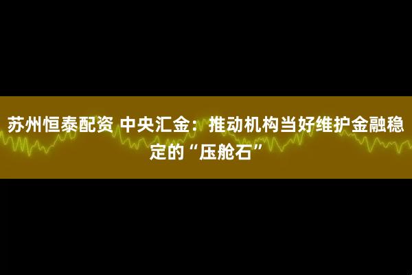 苏州恒泰配资 中央汇金：推动机构当好维护金融稳定的“压舱石”