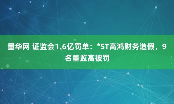 量华网 证监会1.6亿罚单：*ST高鸿财务造假，9名董监高被罚